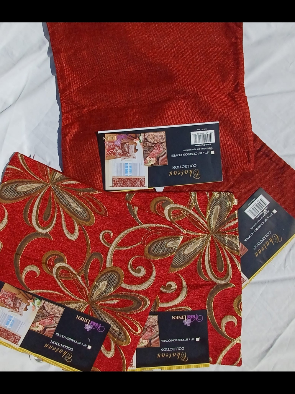 Red and Gold Floral Jacquard Accent Cushion Covers Pair